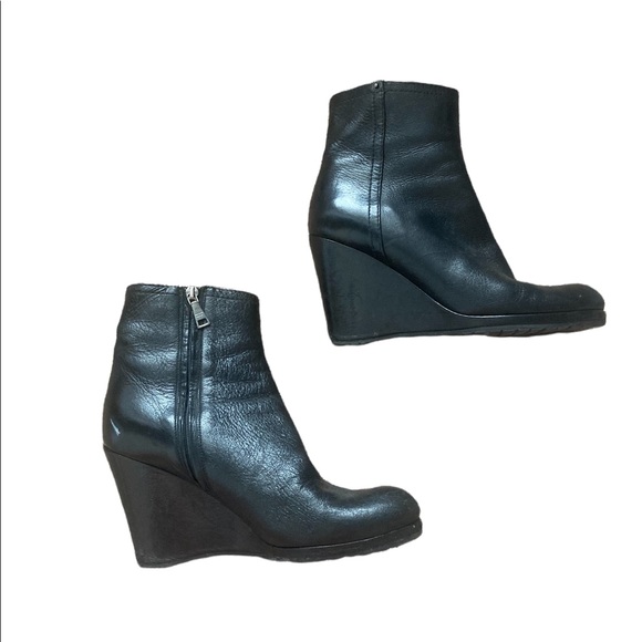 Prada Black Leather Ankle Wedge Boots, size 8 - Picture 2 of 11